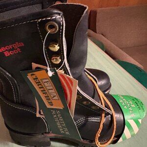 NEW Vtg Georgia Steel Toe Logger Black Biker Punk Boots Mens 7 E Womens 8.5 / 9